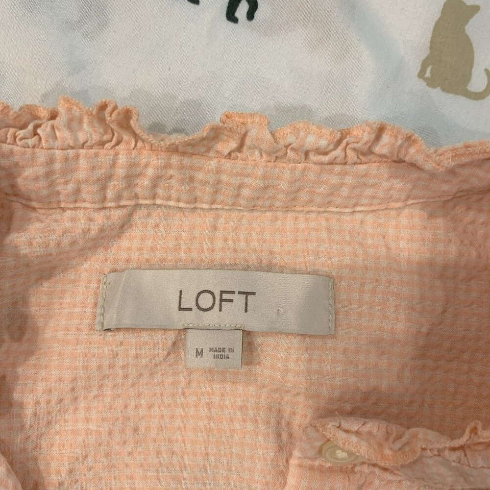Loft Gingham Seersucker Ruffle Top - Picture 2 of 5